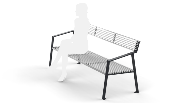 metal park bench with a human silhouette