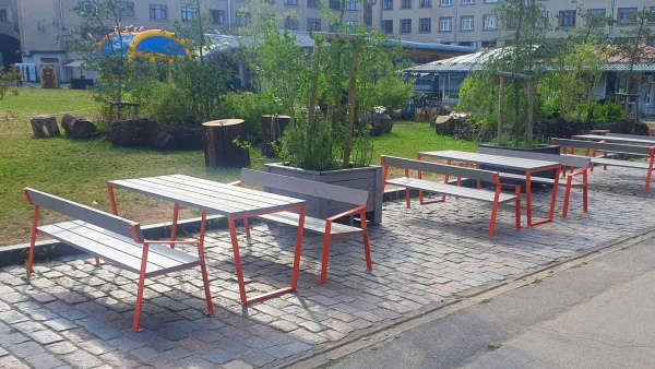 park benches outdoor seatings in the urban environment