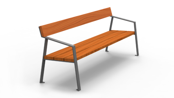 Bench with backrest from wood and metal