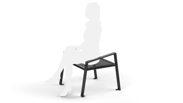 carbon steel street bench with a human silhouette