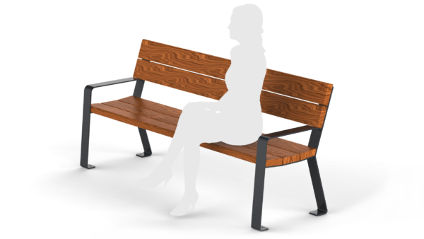 metal wood outdoor bench with a human silhouette