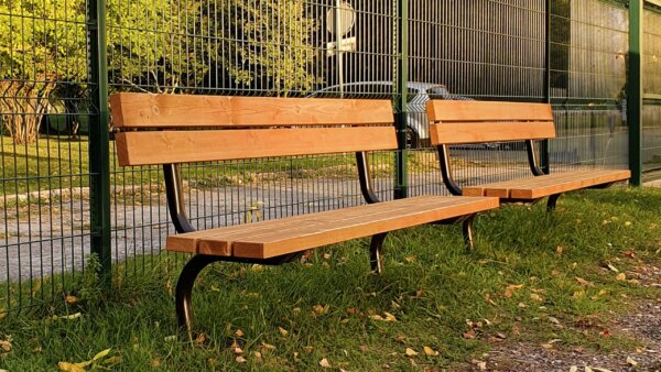 two outdoor park benches in the park