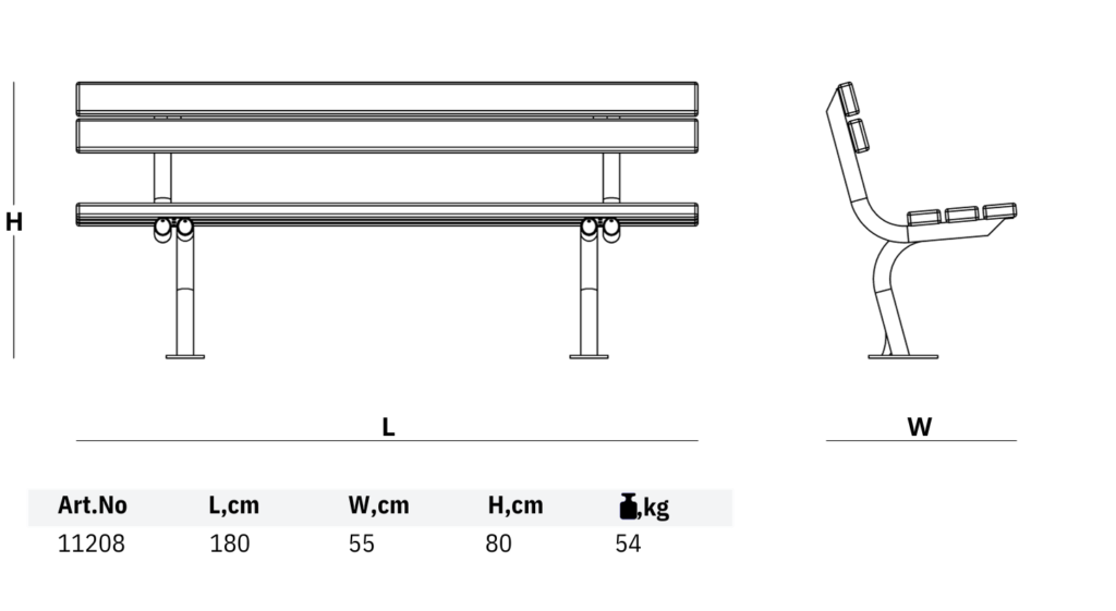 11208 park bench dimensions 