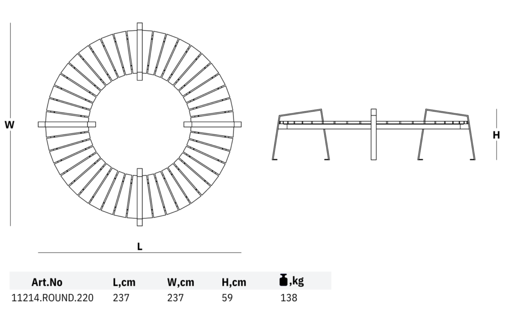 11214 round 220 picnic bench dimensions