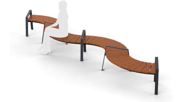 curved shaped park bench with human silhouette