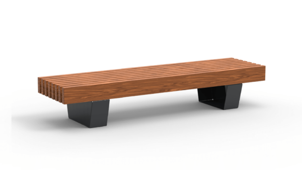 3 m long park bench with wooden seat and steel legs