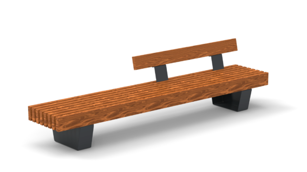 urban outdoor wooden bench with backrest