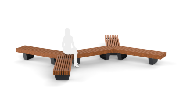 X shaped wooden outdoor bench with human silhouette