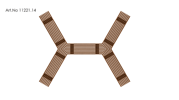 overview of x shaped wooden park bench 2m long