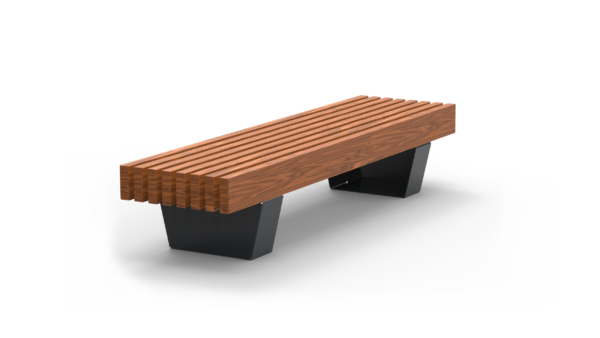 park bench with wooden seat and steel legs