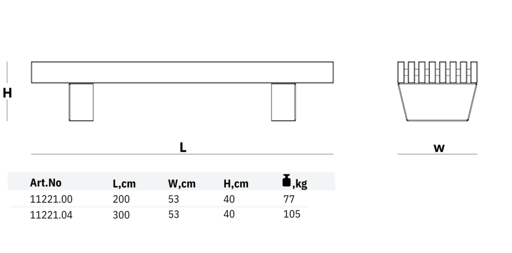 1121.00 and 11221.04 bench models dimensions