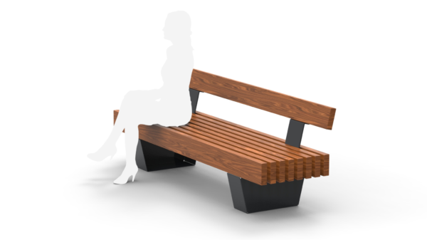 park bench with backrest and massive wooden planks for seating