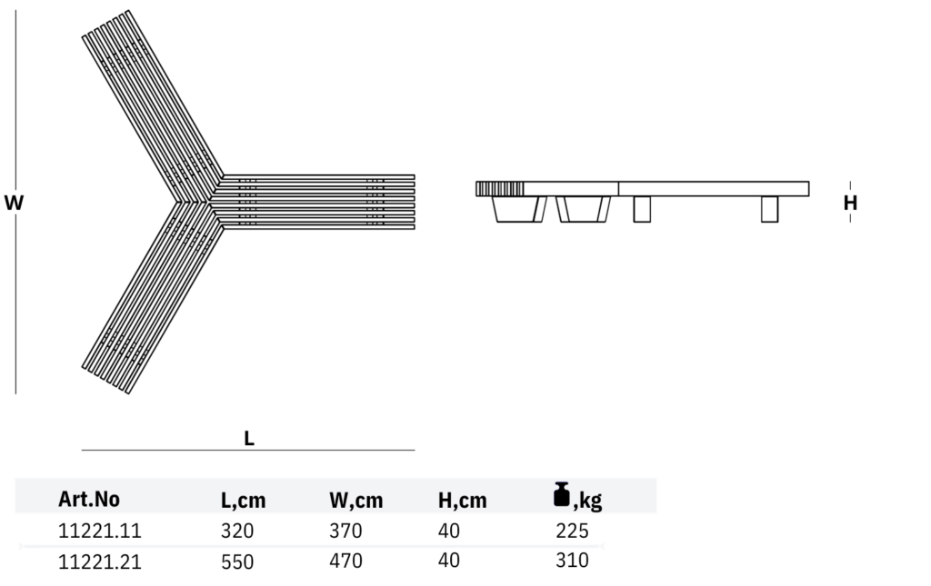 11221.11 and 11221.21 y shaped park bench dimensions