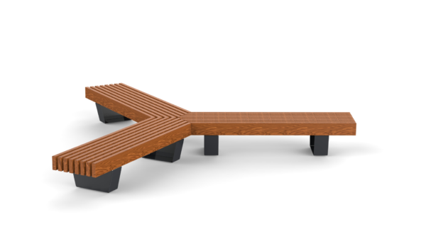 Y shaped park bench with wooden planks seating