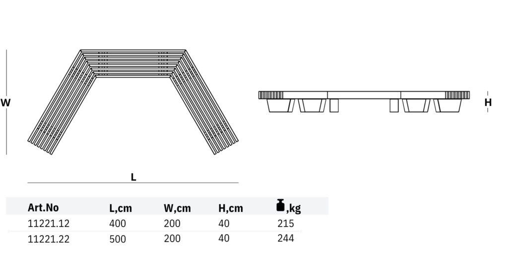 11221.12 and 11221.22 park benches dimensions