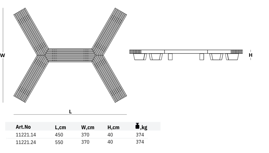 11221.14 and 11221.24 outdoor park benches dimensions