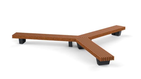 3m long park bench with wooden seat and steel legs