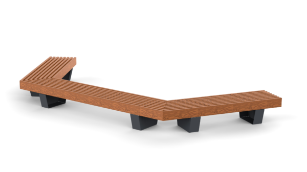 3m long park bench with wooden plank seat ans steel legs