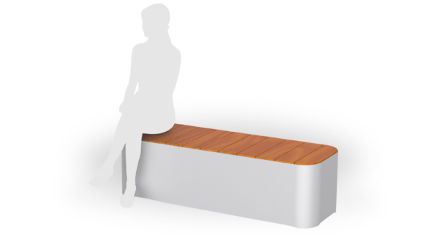 picnic bench with wooden plank seating and human silhouette