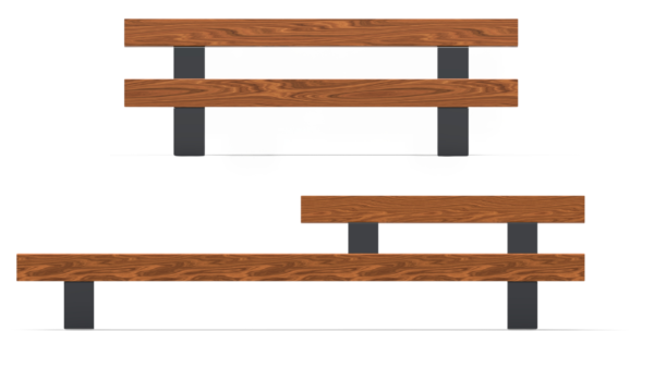 counter view of two benches 2m and 3m with backrest and wooden seat