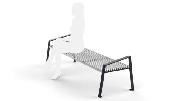 satinless steel street bench with a human silhouette