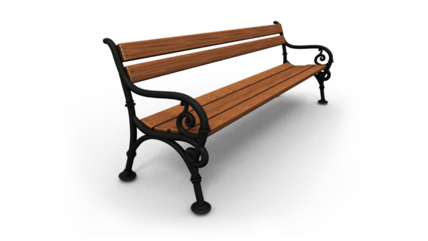 outdoor iron bench with wooden seat