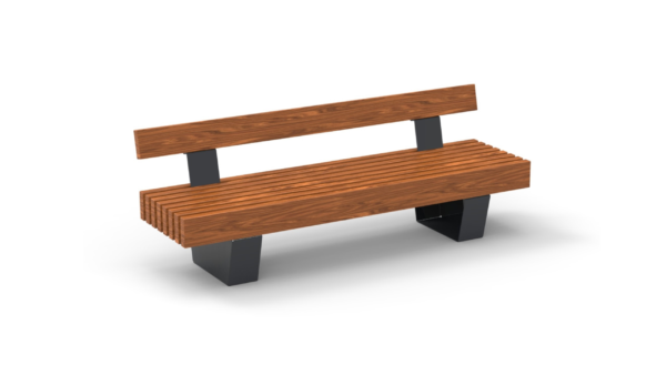 bench with backrest wooden seat and metal legs