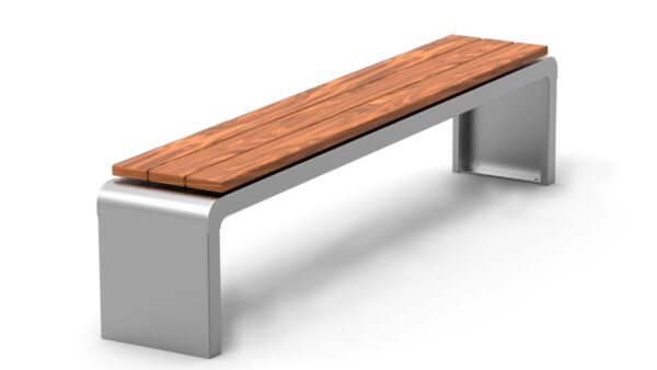 metal street bench with wooden planks for seating