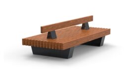 two-sided bench with backrest and wooden plank seat