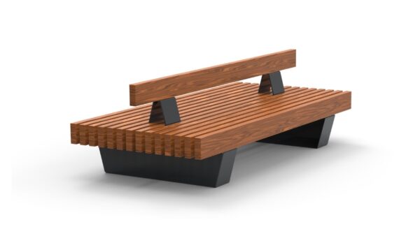 two-sided bench with backrest and wooden plank seat