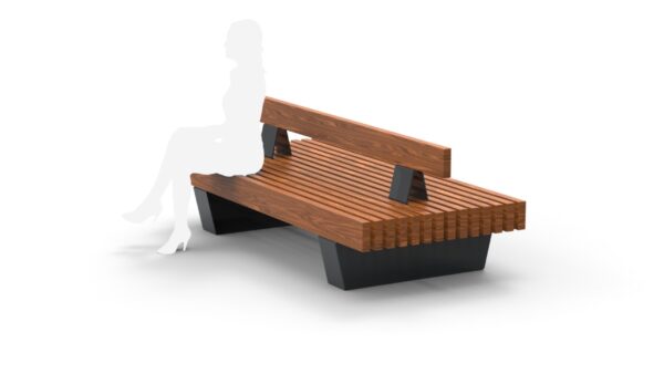 Bench with backrest and massive wooden plank seating