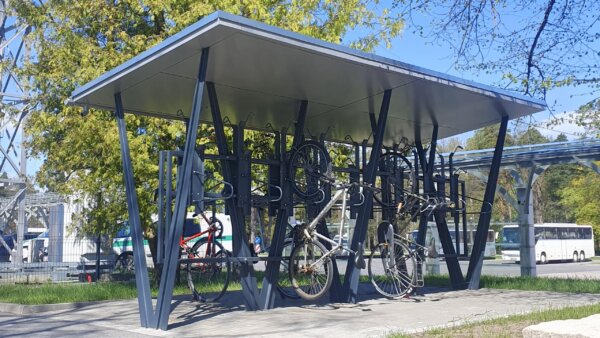 bicycle storage with a roof in an urban environment