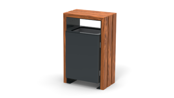 garbage container with wooden frame and metal container