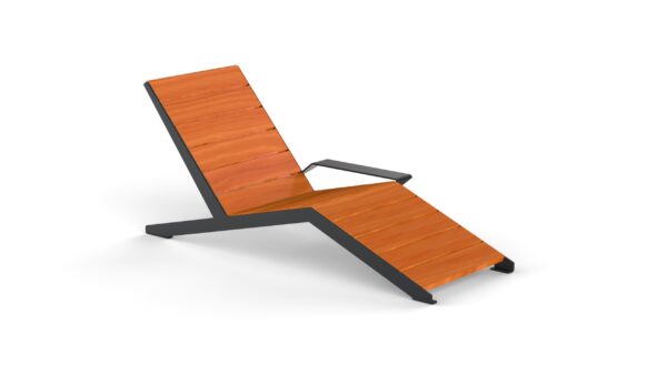 Minimalist style outdoor wooden lounger with handrest