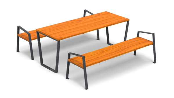 minimalist style wooden table with benches