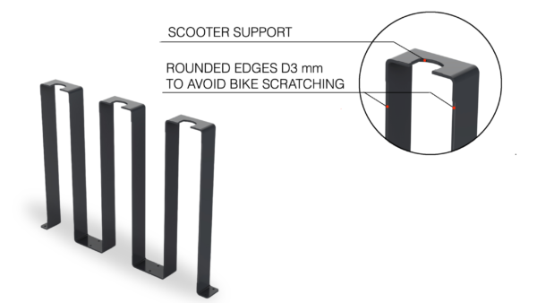 modular scooter rack features rounded edges