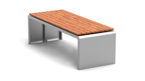 Minimalistic style outdoor table with wooden surface