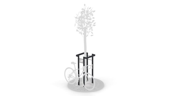 tree trunk grate with parked bike